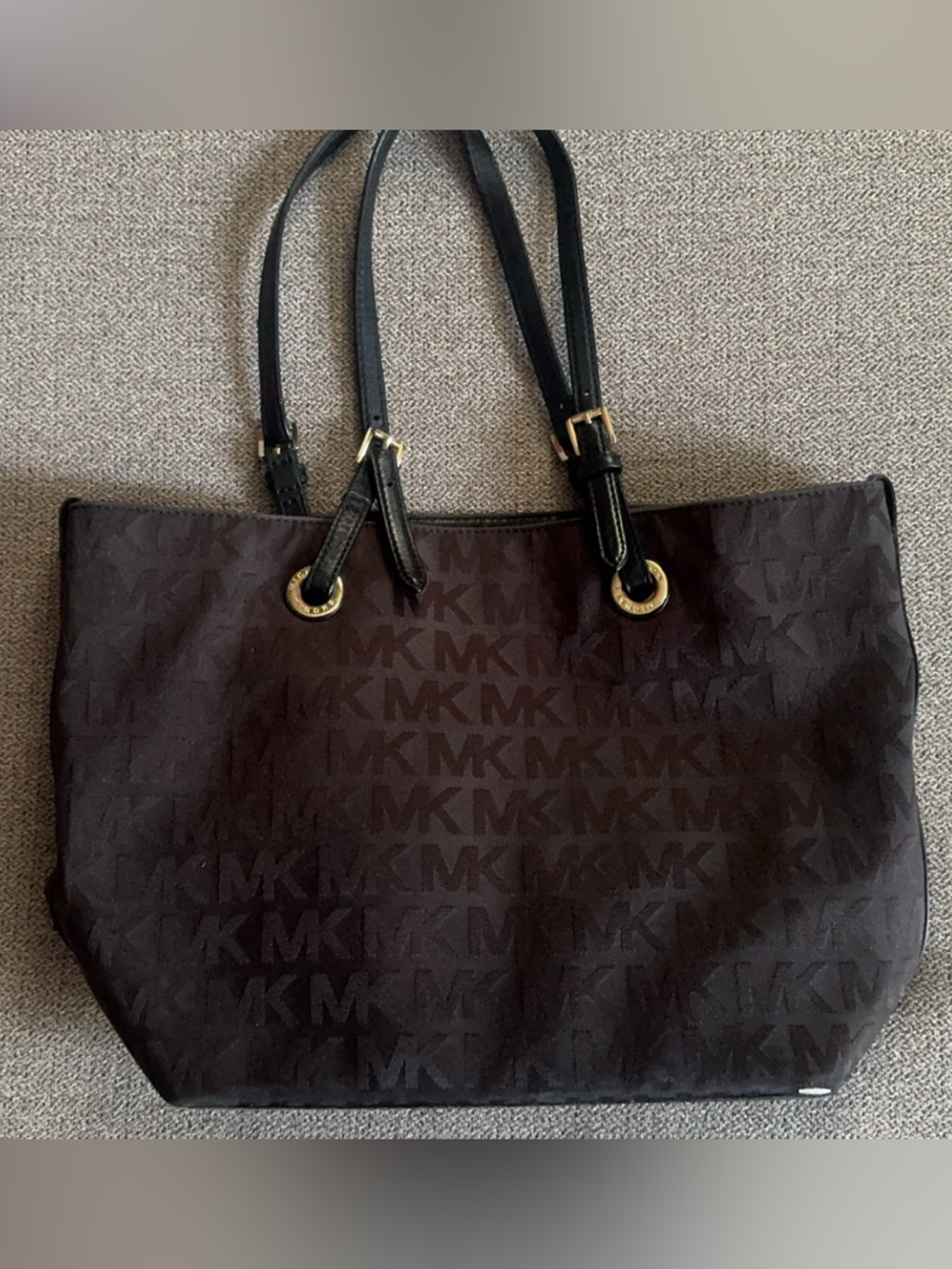 Michael Kors Dark Brown/Black MK Logo Tote with Gold Hardware